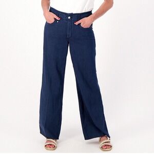 NWT NYDJ Teresa Wide Leg Hollywood Waistband Chambray Trouser Jeans Raw Hem 10